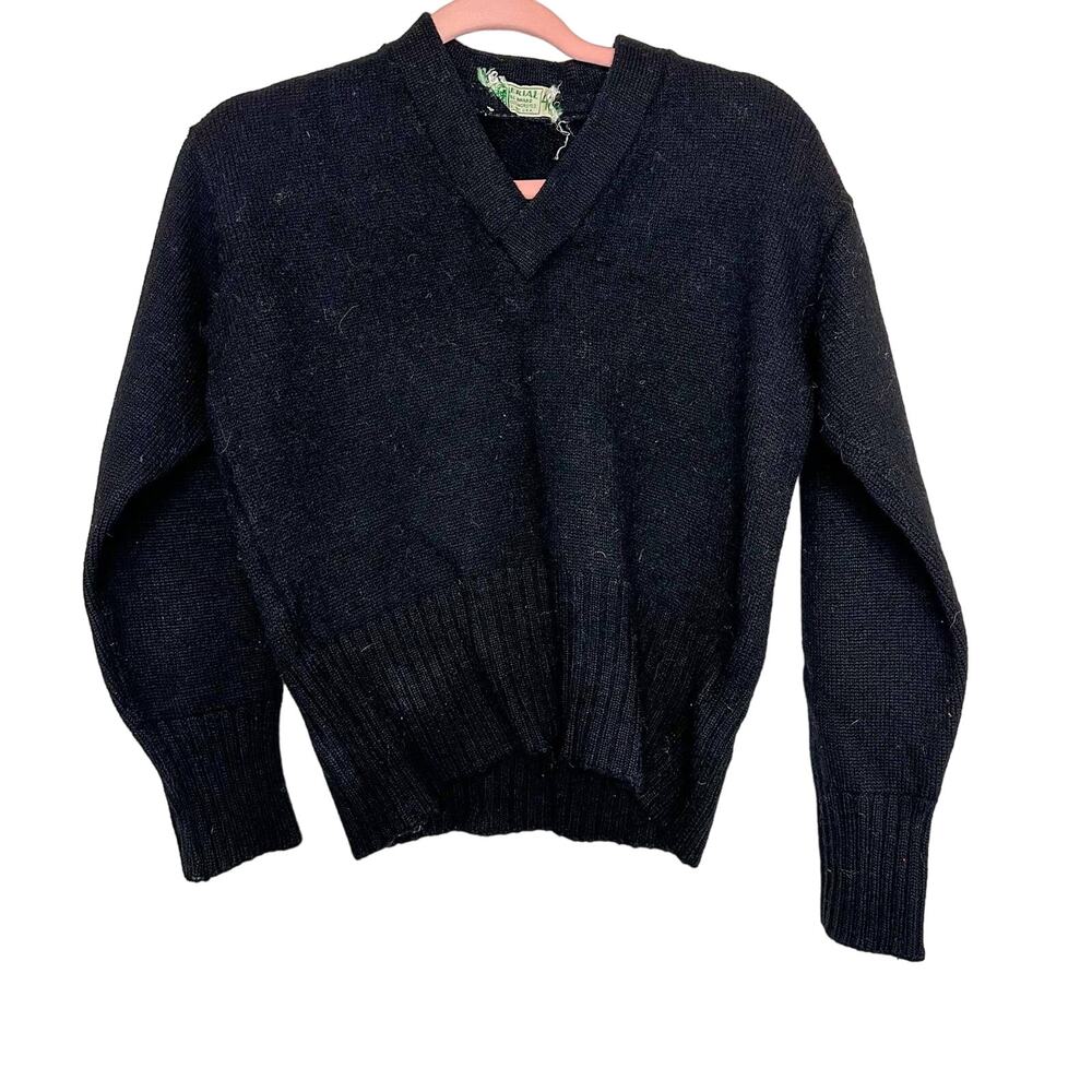 Imperial Vintage 1950s Sweater 100% Wool V-Neck Letterman Chain Stitch